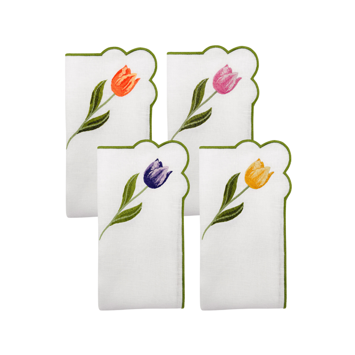 Seferî Embroidered Napkin - Tulip Garden - Set of 4