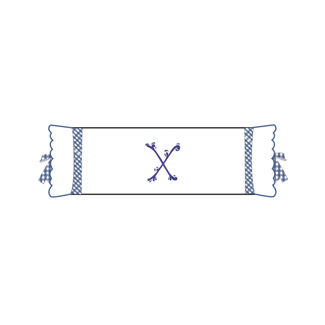 Seferî Flower Garden Bolster Cushion Cover with Monogram Embroidery - Blue