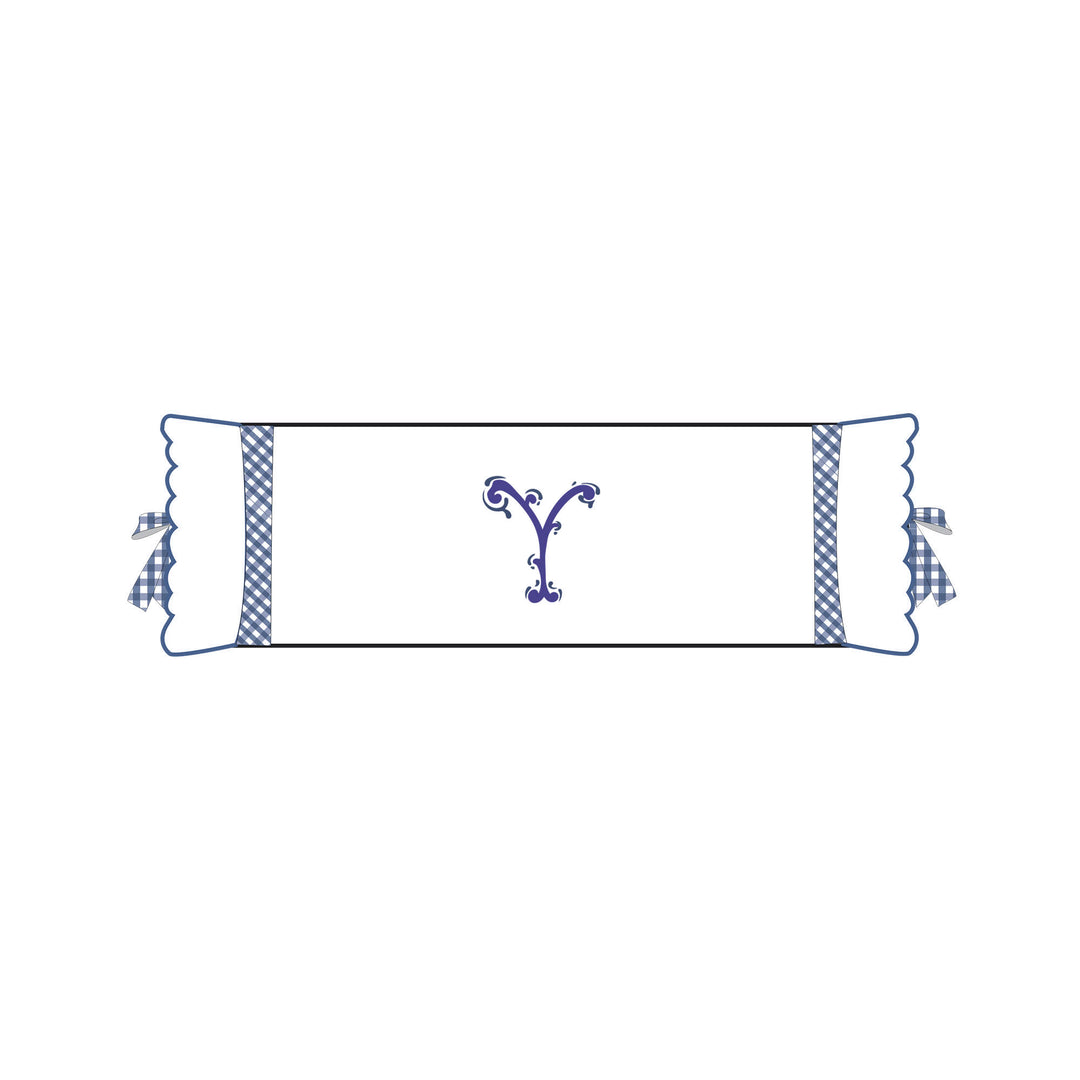 Seferî Flower Garden Bolster Cushion Cover with Monogram Embroidery - Blue