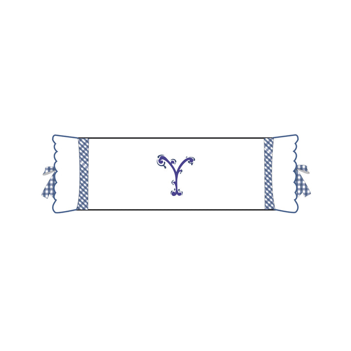 Seferî Flower Garden Bolster Cushion Cover with Monogram Embroidery - Blue
