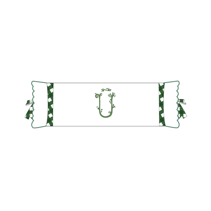 Seferî Flower Garden Bolster Cushion Cover with Monogram Embroidery - Green