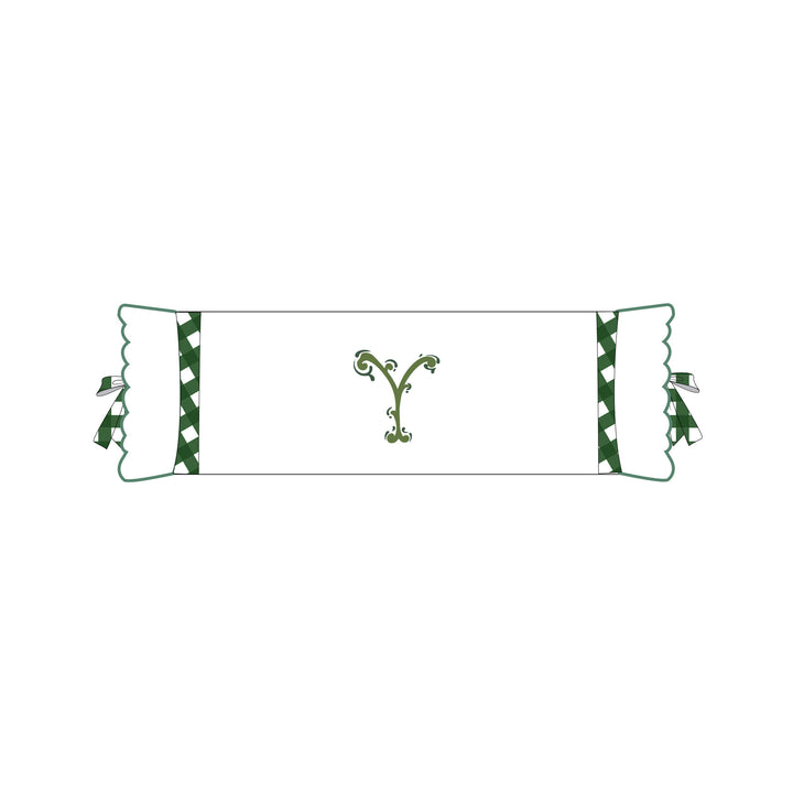 Seferî Flower Garden Bolster Cushion Cover with Monogram Embroidery - Green