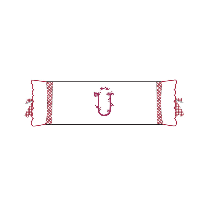 Seferî Flower Garden Bolster Cushion Cover with Monogram Embroidery - Pink