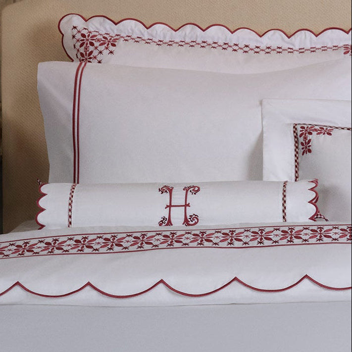 Seferî Flower Garden Bolster Cushion Cover with Monogram Embroidery - Pink