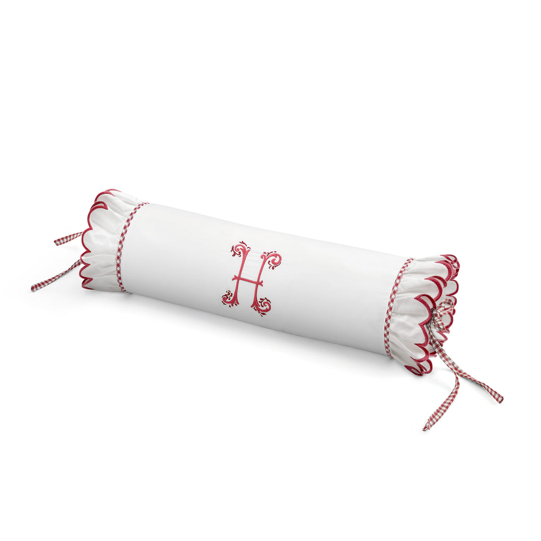 Seferî Flower Garden Bolster Cushion Cover with Monogram Embroidery - Pink