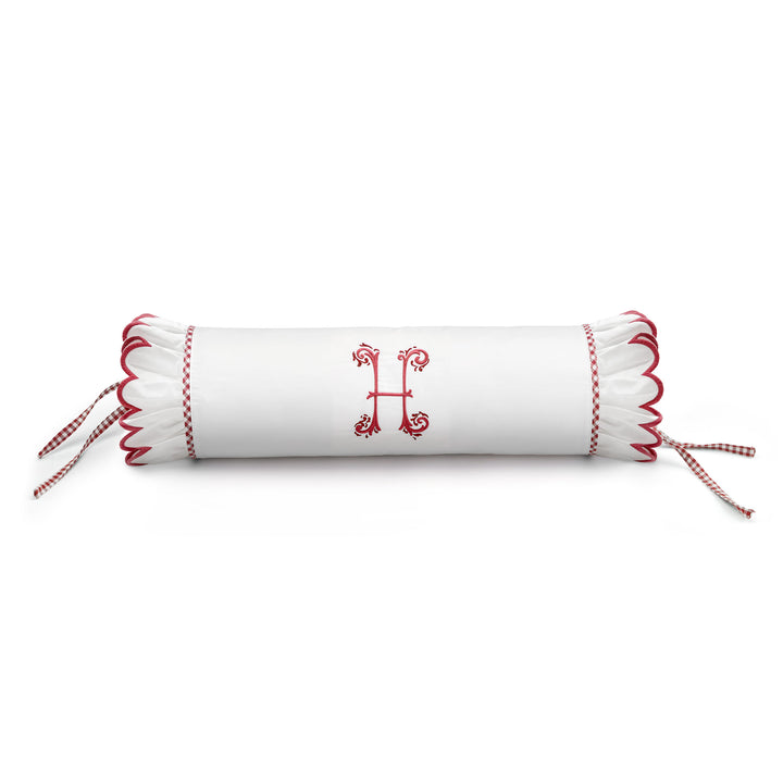Seferî Flower Garden Bolster Cushion Cover with Monogram Embroidery - Pink