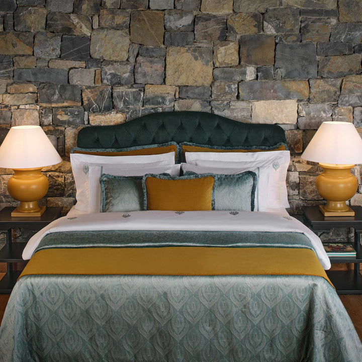 Lumina Jacquard Bed Cover With Fringe - Forest Green