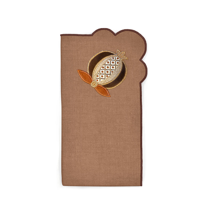 Seferî Pearl Napkin with Pomegranate Embroidery - Brown