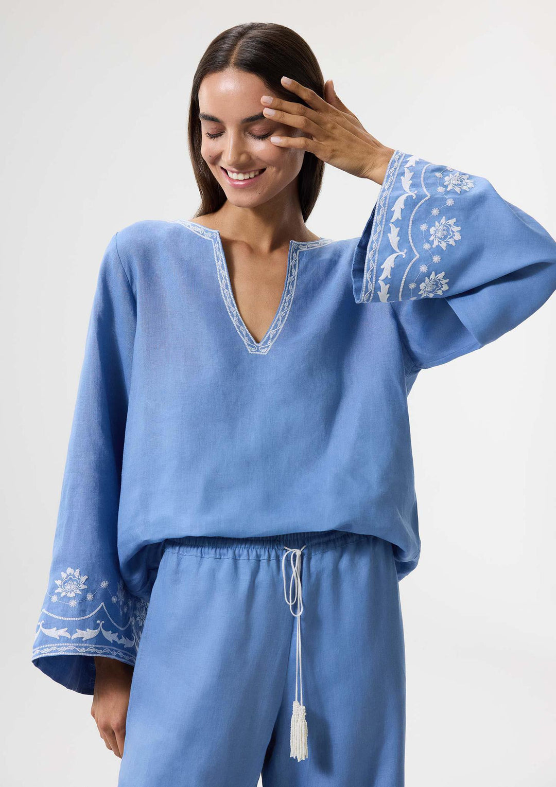 Bloom Nakışlı Pantolon - Mavi