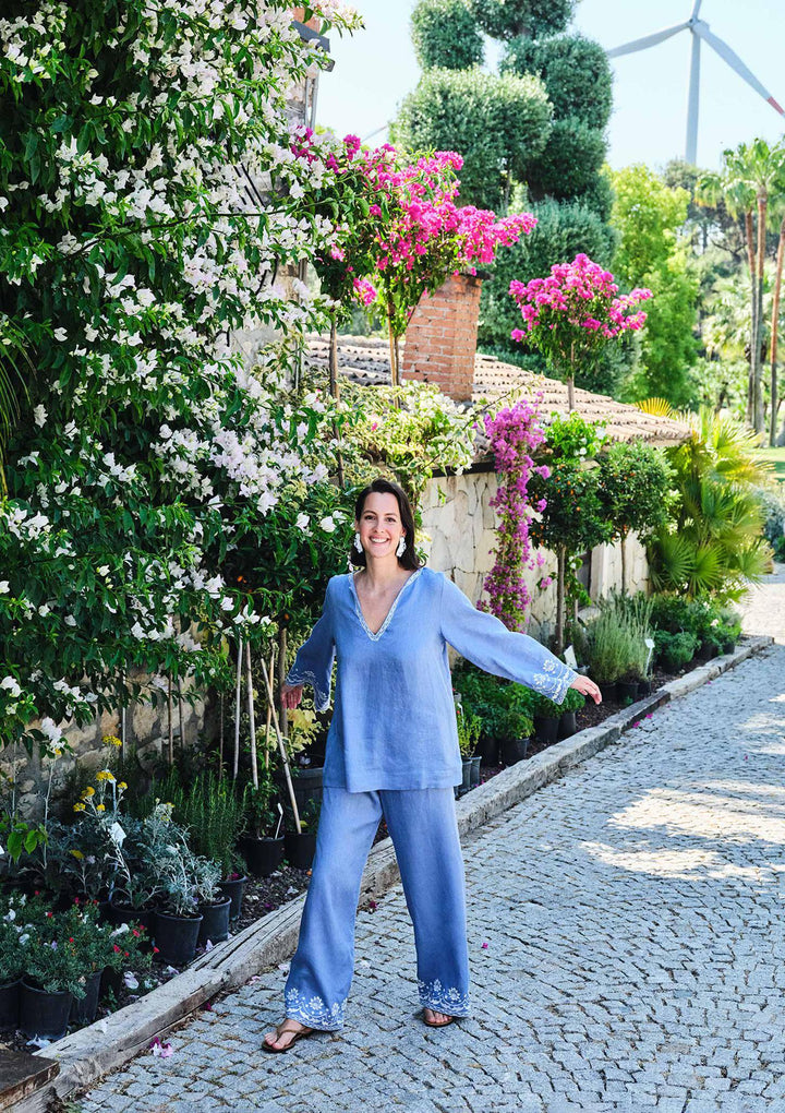 Bloom Embroidered Blouse - Blue
